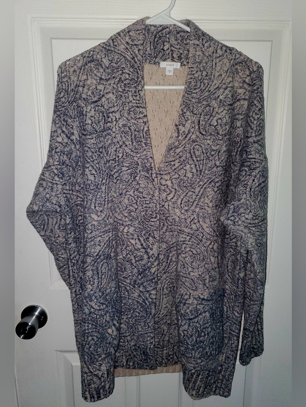 Pure Jill J. Jill Relaxed Blue Paisley Print Cozy Soft Cardigan Sz M Cottagecore